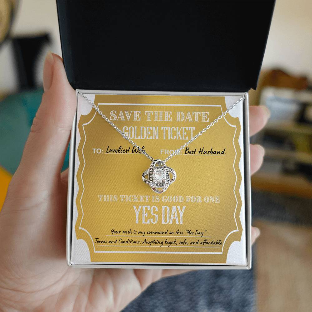 To My Wife, Golden Ticket Yes Day, To Wife, From Husband, Love Knot Necklace