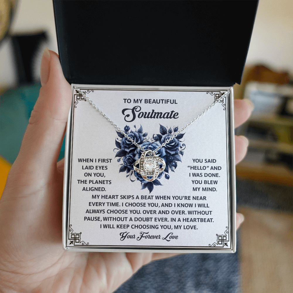 To My Soulmate, My Heart Skips A Beat When You're Near, Love Knot Necklace, Valentines Gift For Her