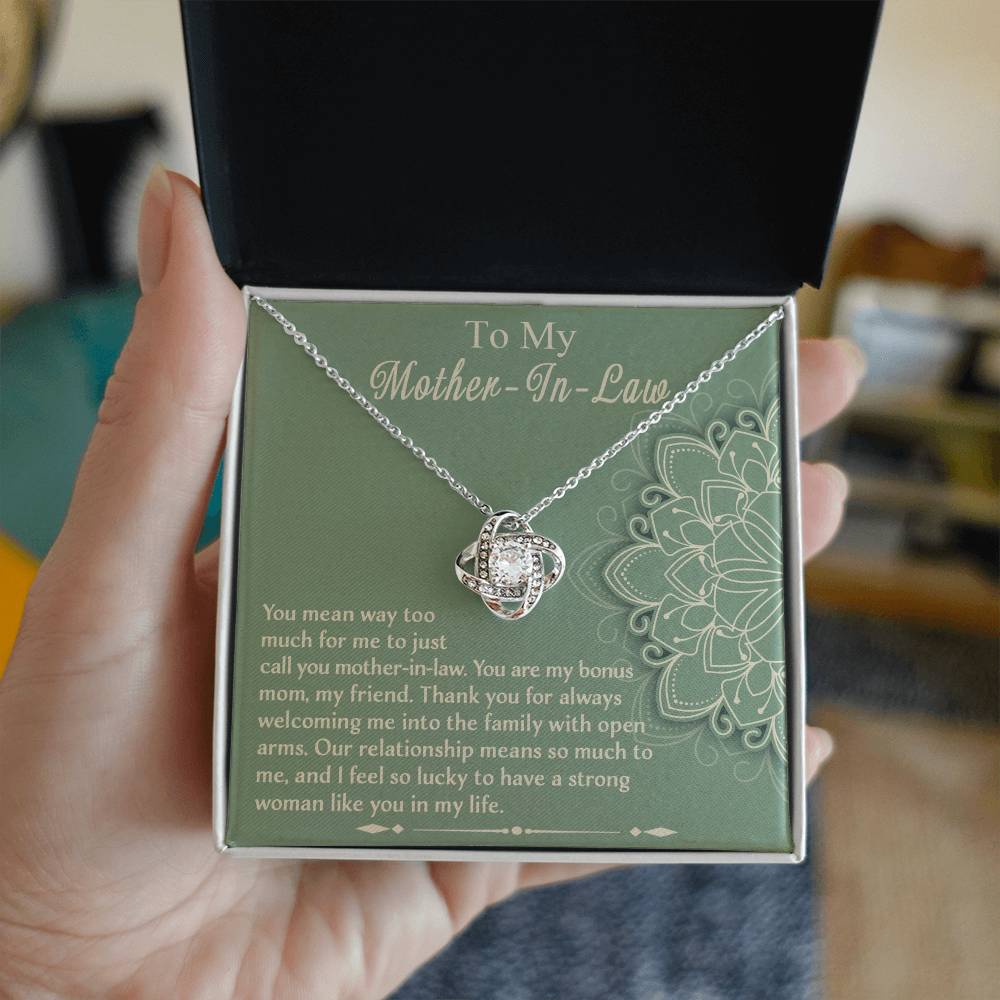 To My Mother-In-Law, You Are My Bonus Mom, My Friend, Love Knot Necklace