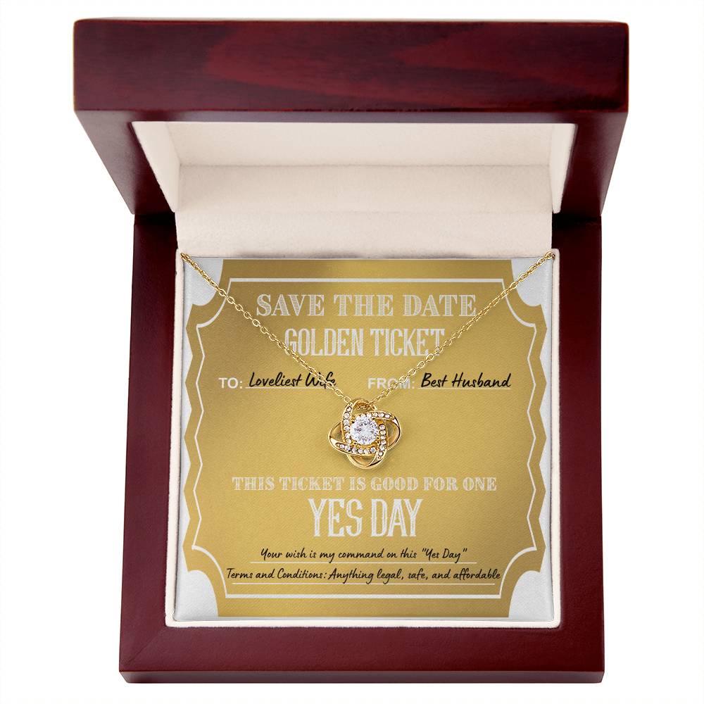 To My Wife, Golden Ticket Yes Day, To Wife, From Husband, Love Knot Necklace