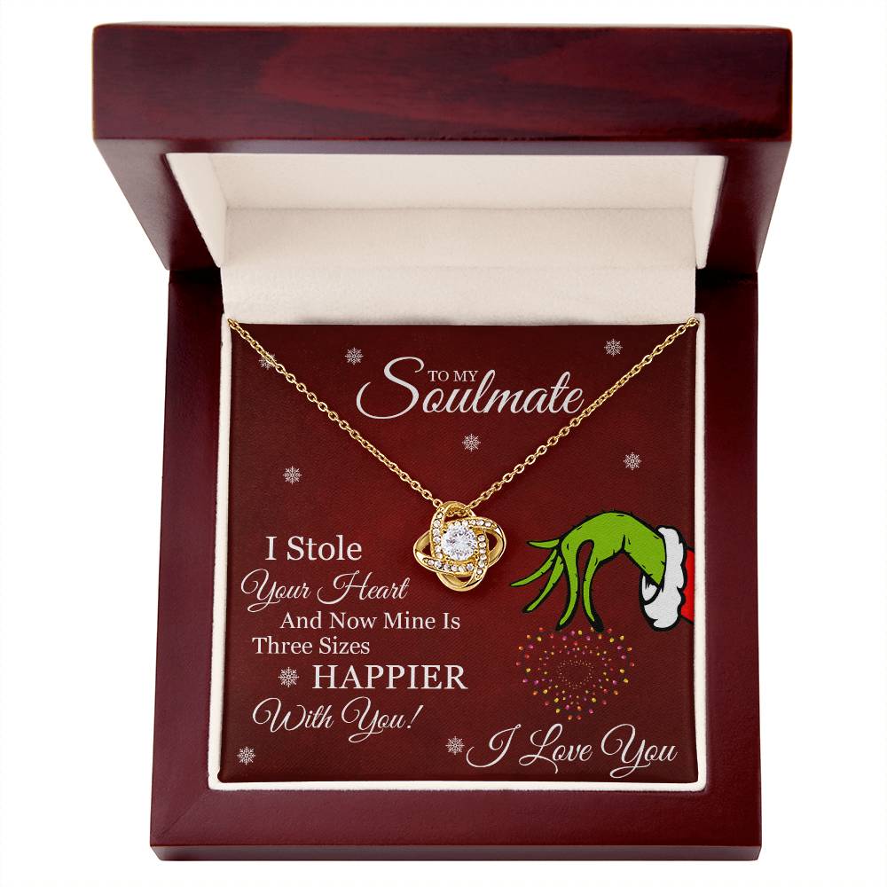 Grinch Necklace For Wife, To My Soulmate, I Stole Your Heart, Love Knot Necklace Message Card