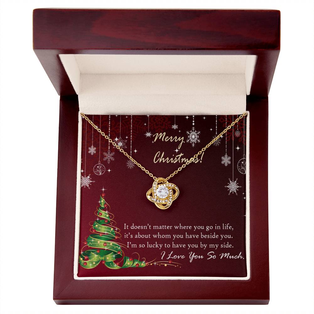 Christmas Message Card Jewelry, I Am So Lucky To Have You By My Side, Love Knot Necklace Message Card