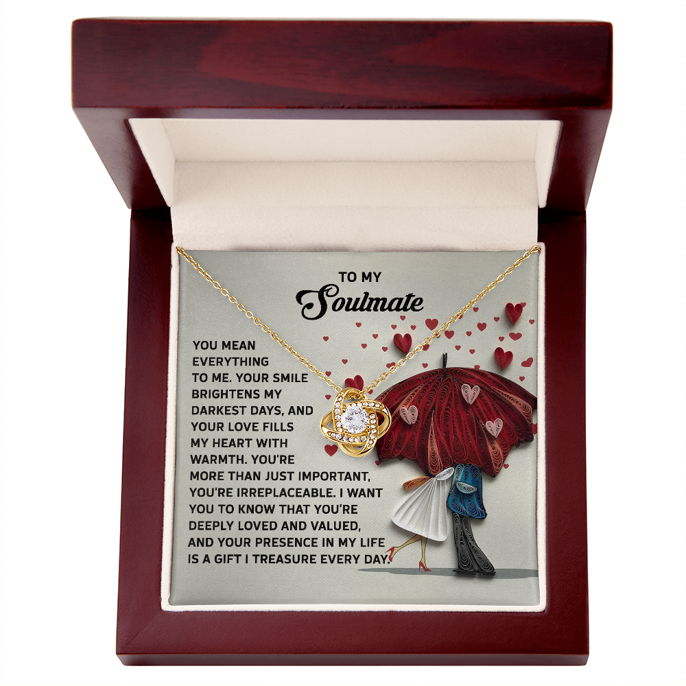 To My Soulmate, You Mean Everything To Me, Love Knot Necklace, Valentines Gift For Her