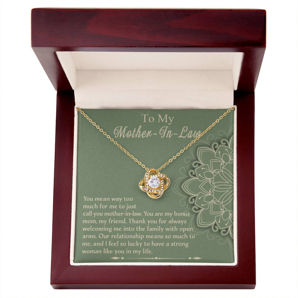 To My Mother-In-Law, You Are My Bonus Mom, My Friend, Love Knot Necklace