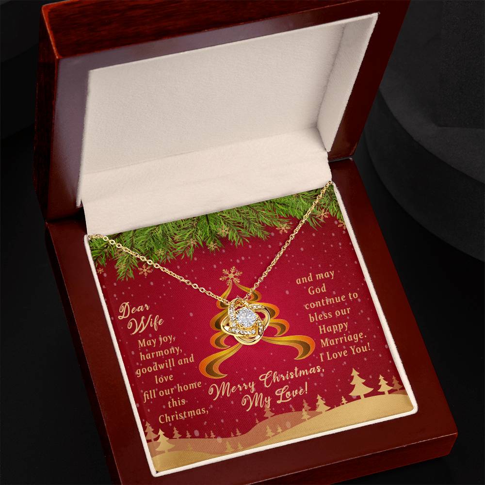 Christmas Message Card Jewelry, May God Continue To Bless Our Happy Marriage, Love Knot Necklace Message Card