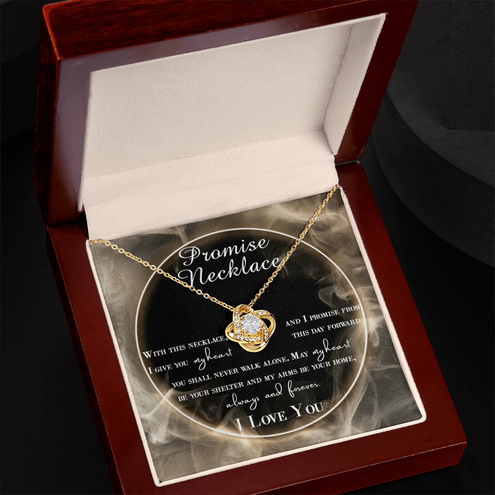 To My Wife, Promise Necklace, May My Heart Be Your Shelter And My Arms Be Your Home, Love Knot Necklace