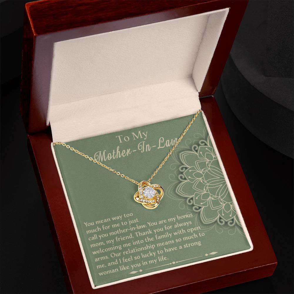 To My Mother-In-Law, You Are My Bonus Mom, My Friend, Love Knot Necklace