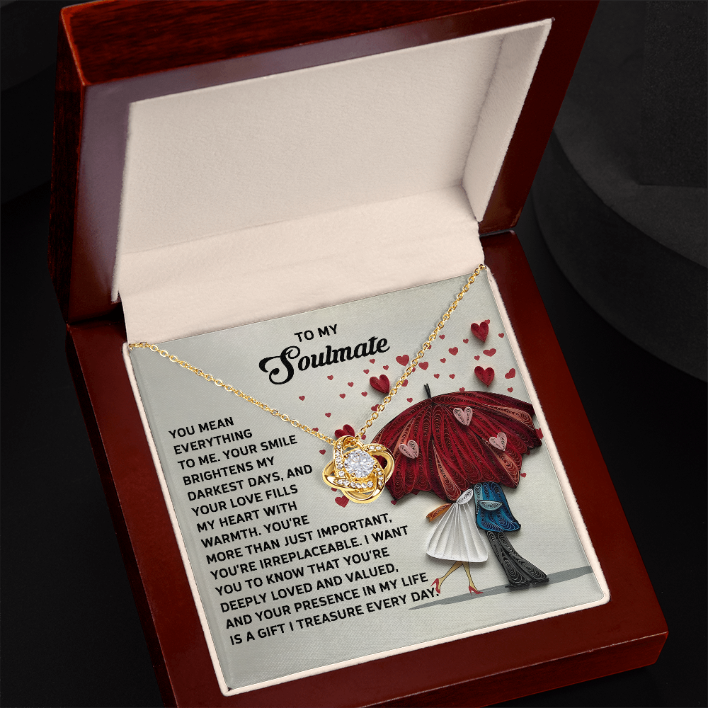 To My Soulmate, You Mean Everything To Me, Love Knot Necklace, Valentines Gift For Her