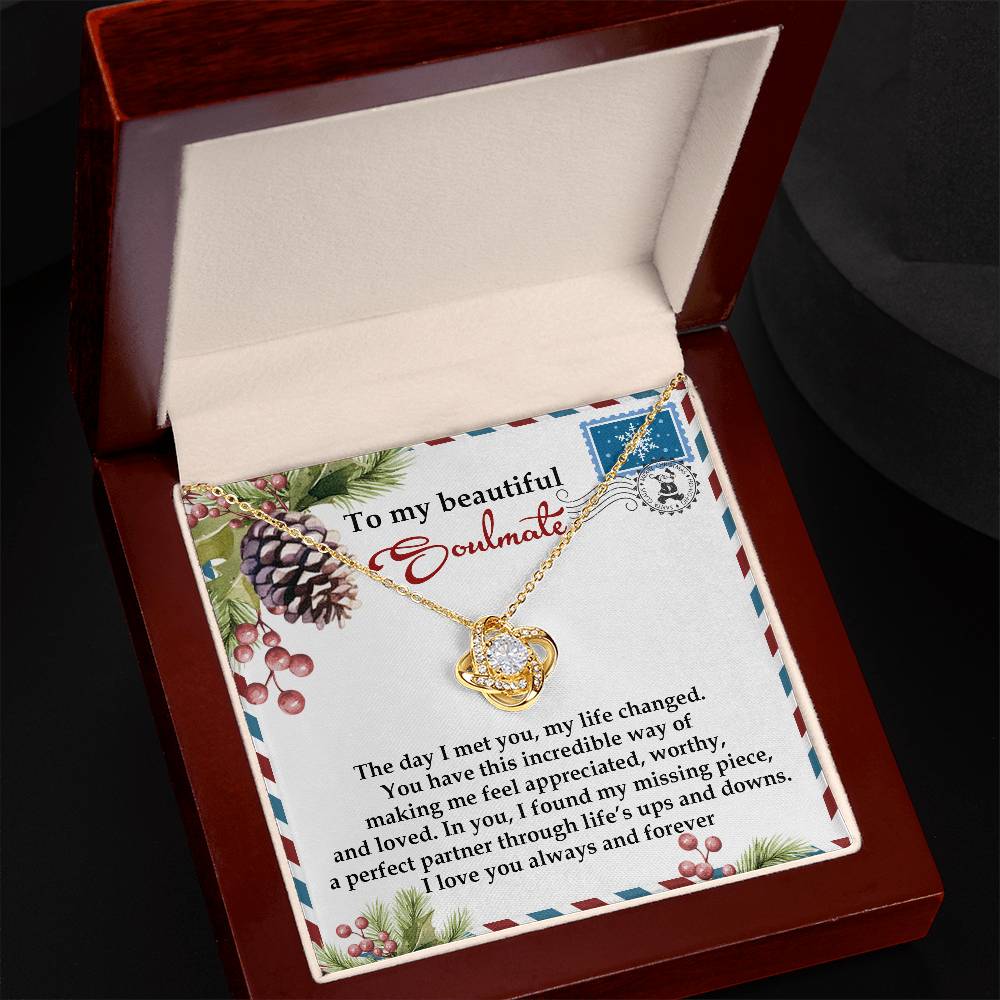 To My Soulmate, I Found My Missing Piece In A Perfect Partner, Love Knot Necklace, Christmas Gift For Her