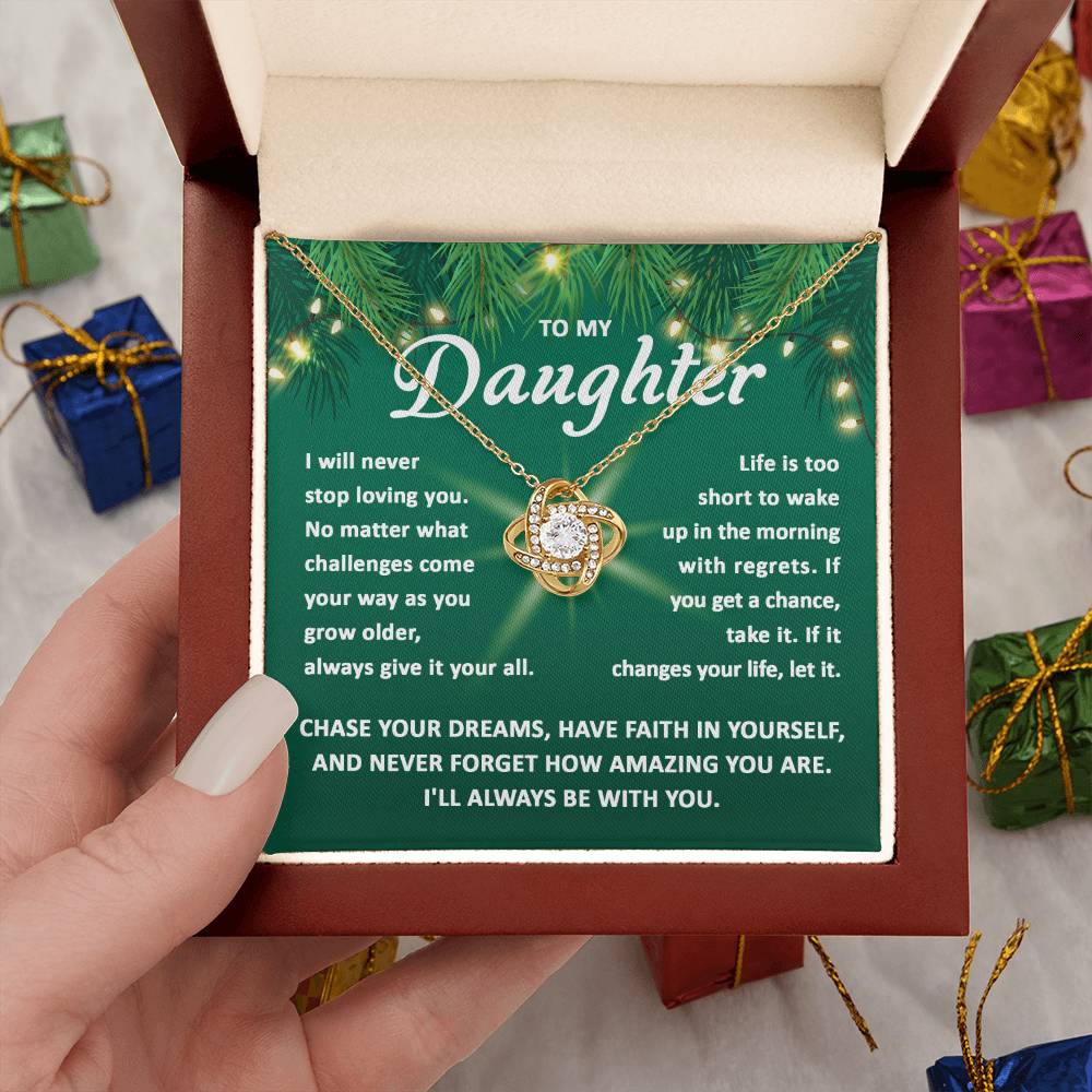 Gift For Daughter, Christmas Gift For Daughter, Chase Your Dreams, Love Knot Necklace Message Card