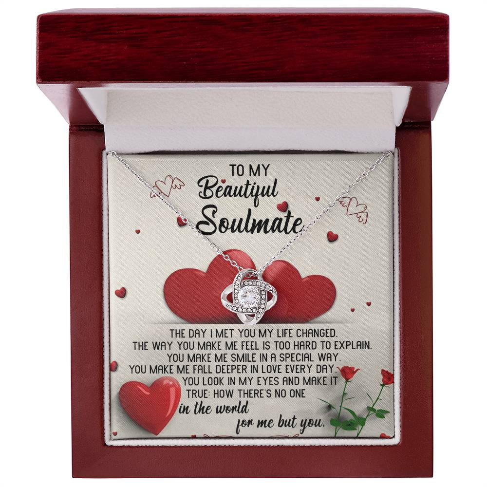 To My Beautiful Soulmate, The Day I Met You My Life Changed, Love Knot Necklace Message Card