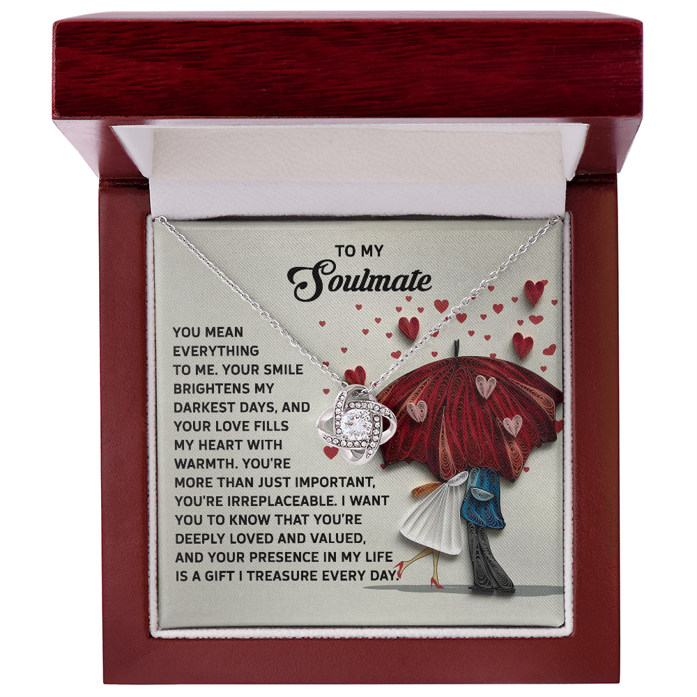 To My Soulmate, You Mean Everything To Me, Love Knot Necklace, Valentines Gift For Her