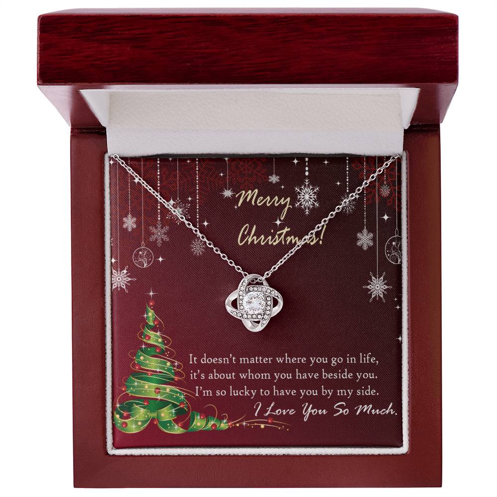 Christmas Message Card Jewelry, I Am So Lucky To Have You By My Side, Love Knot Necklace Message Card