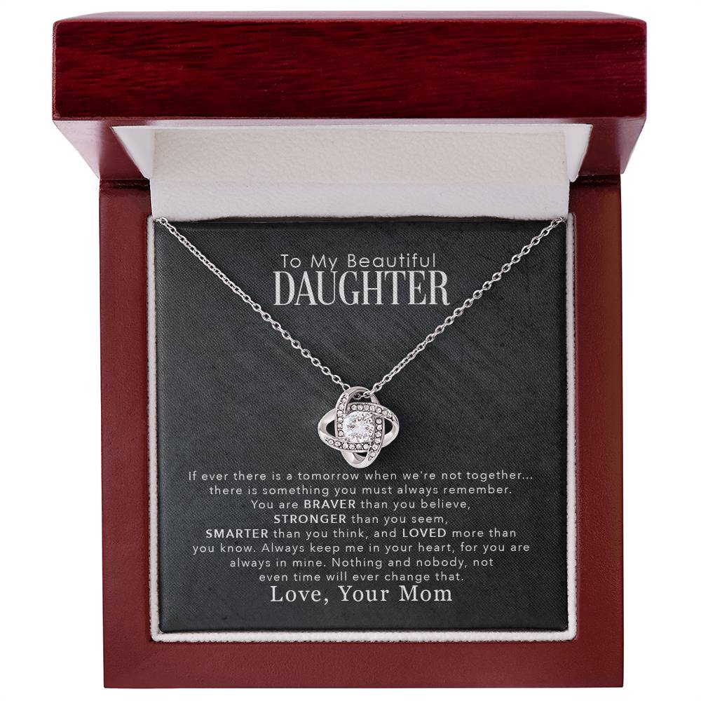 To My Beautiful Daughter, Loved You More Than You Know, From Mom, Love Knot Necklace Message Card