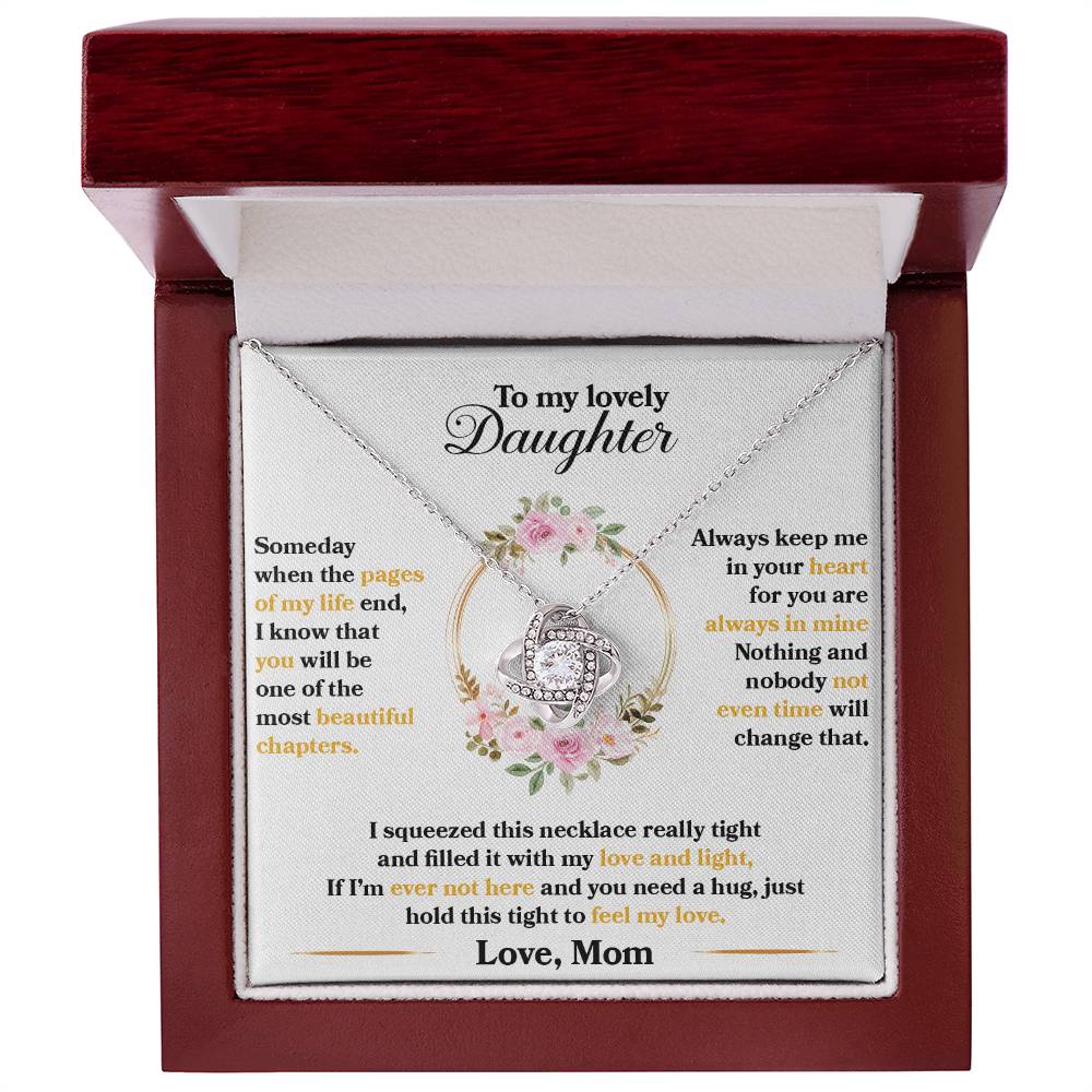 To My Daughter, Always Keep Me In Your Heart, Love Knot Necklace Message Card