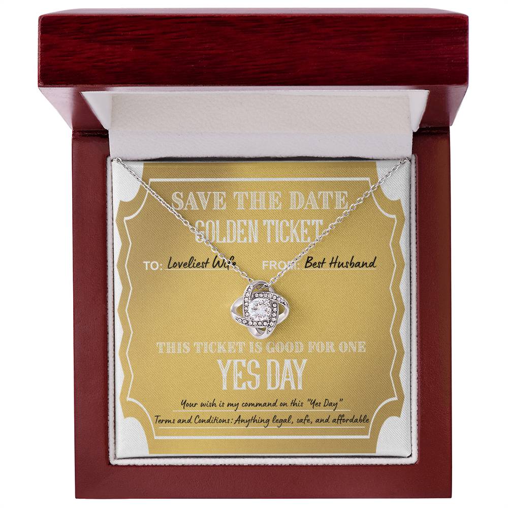 To My Wife, Golden Ticket Yes Day, To Wife, From Husband, Love Knot Necklace