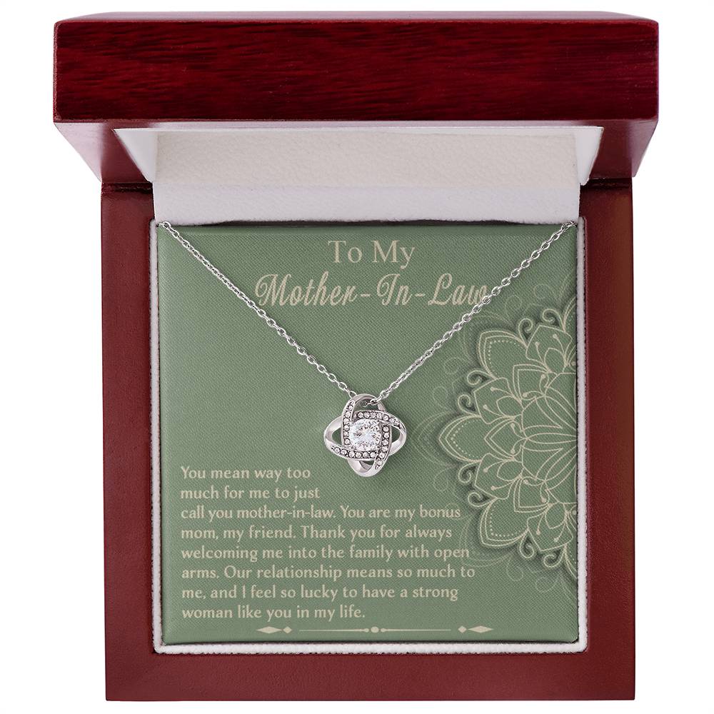 To My Mother-In-Law, You Are My Bonus Mom, My Friend, Love Knot Necklace