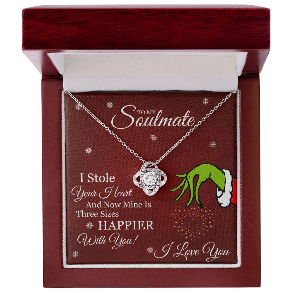 Grinch Necklace For Wife, To My Soulmate, I Stole Your Heart, Love Knot Necklace Message Card