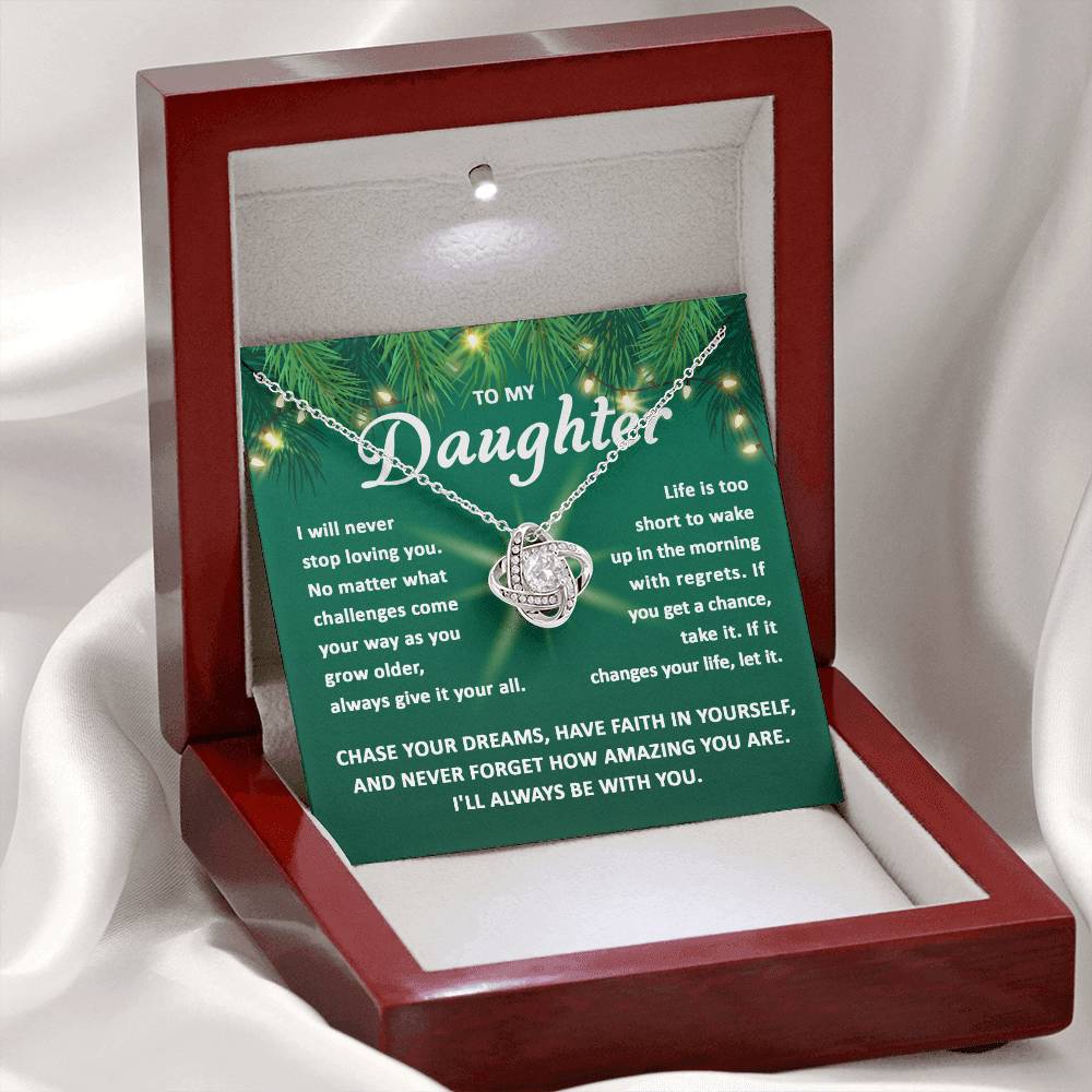 Gift For Daughter, Christmas Gift For Daughter, Chase Your Dreams, Love Knot Necklace Message Card