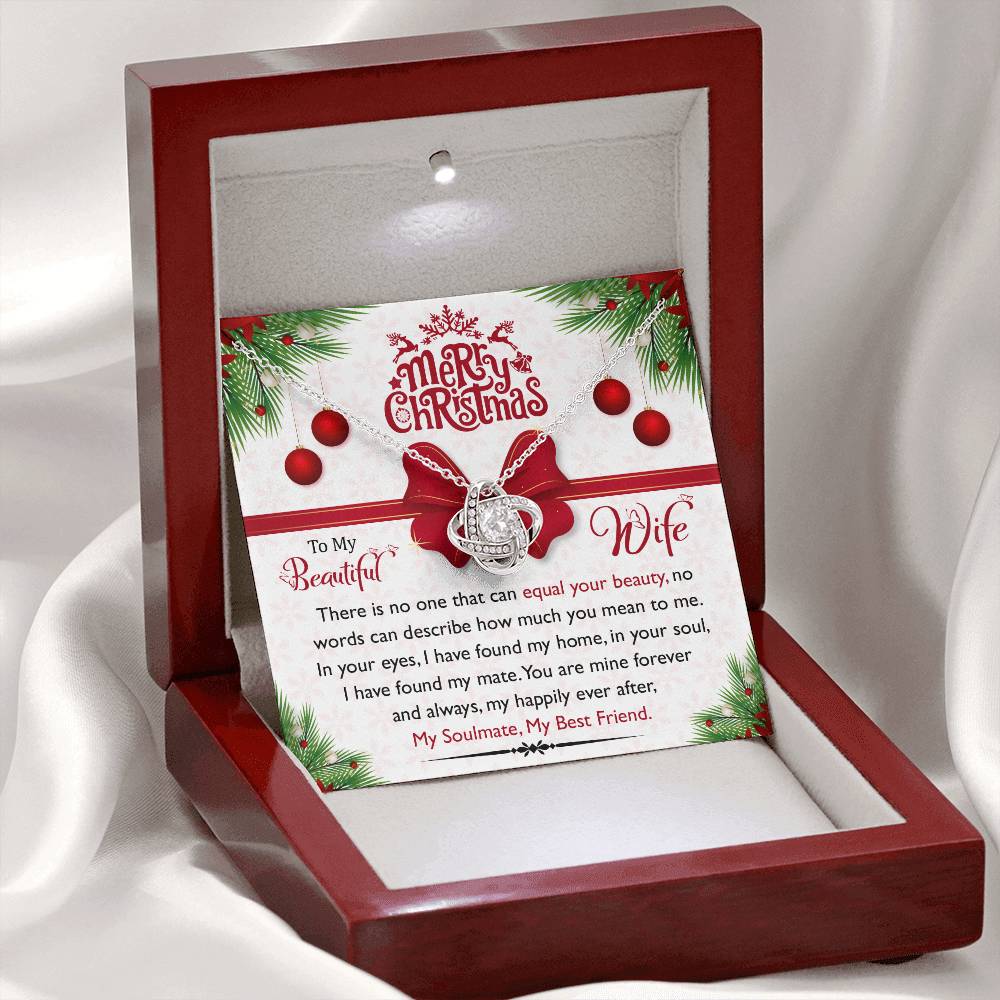 To My Beautiful Wife, No Words Can Describe How Much You Mean To Me, Love Knot Necklace Message Card