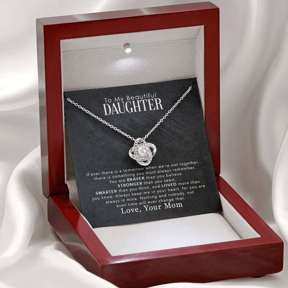 To My Beautiful Daughter, Loved You More Than You Know, From Mom, Love Knot Necklace Message Card