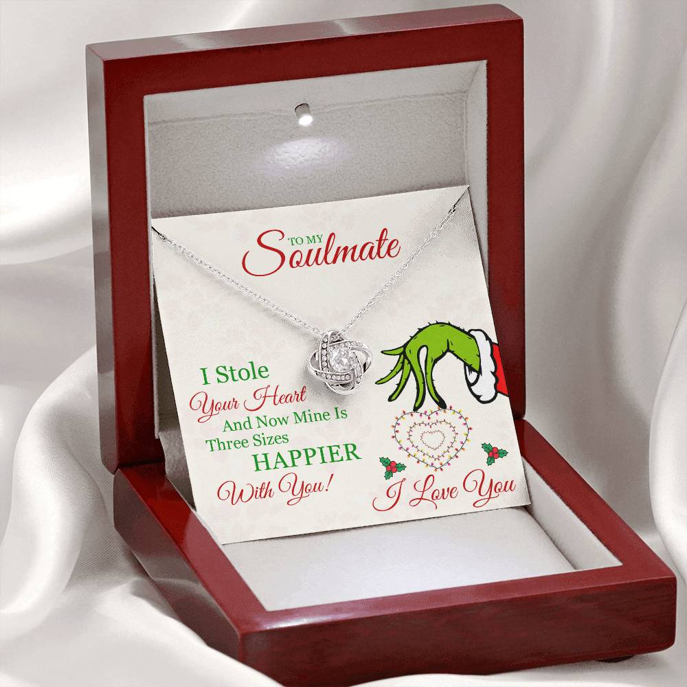 To My Soulmate, Grinch Necklace For Wife, I Stole Your Heart, Love Knot Necklace Message Card