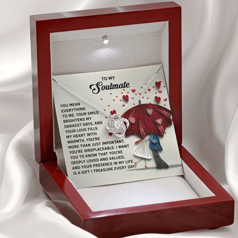 To My Soulmate, You Mean Everything To Me, Love Knot Necklace, Valentines Gift For Her