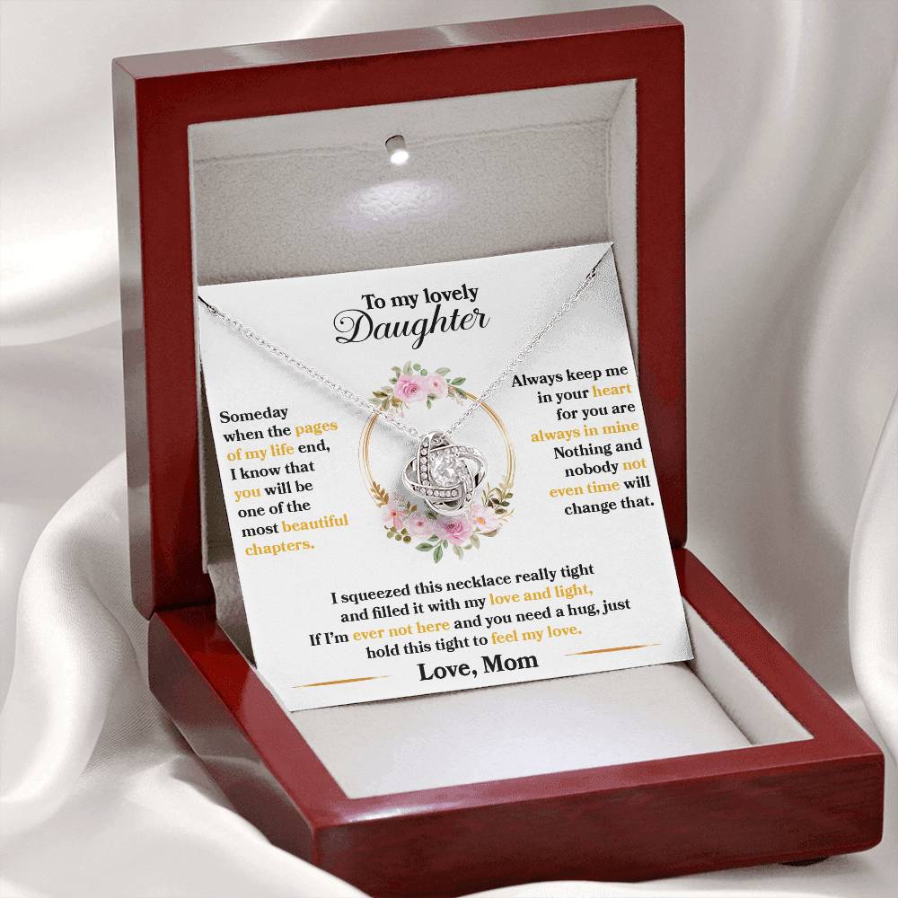 To My Daughter, Always Keep Me In Your Heart, Love Knot Necklace Message Card