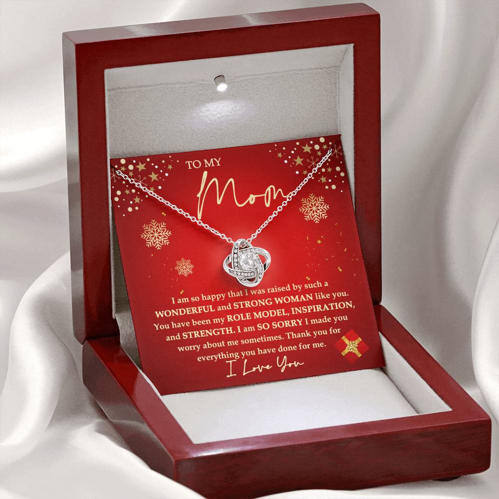 To My Mom, Christmas Gift For Mom, Strong Woman, Love Knot Necklace Message Card