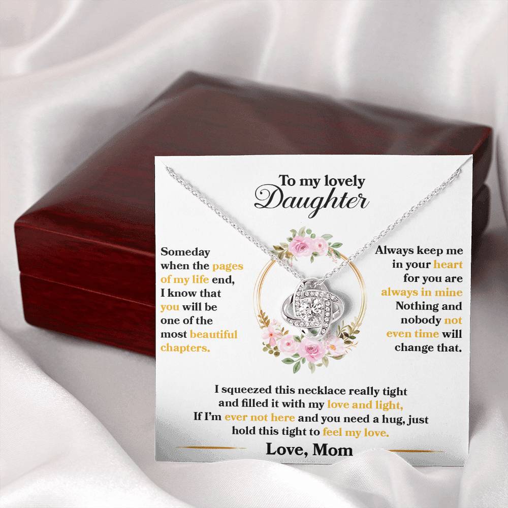 To My Daughter, Always Keep Me In Your Heart, Love Knot Necklace Message Card