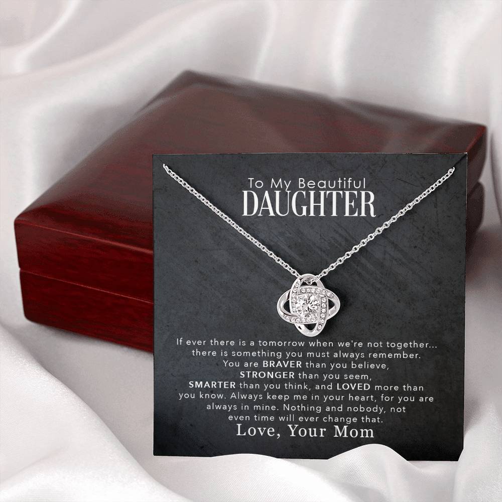 To My Beautiful Daughter, Loved You More Than You Know, From Mom, Love Knot Necklace Message Card