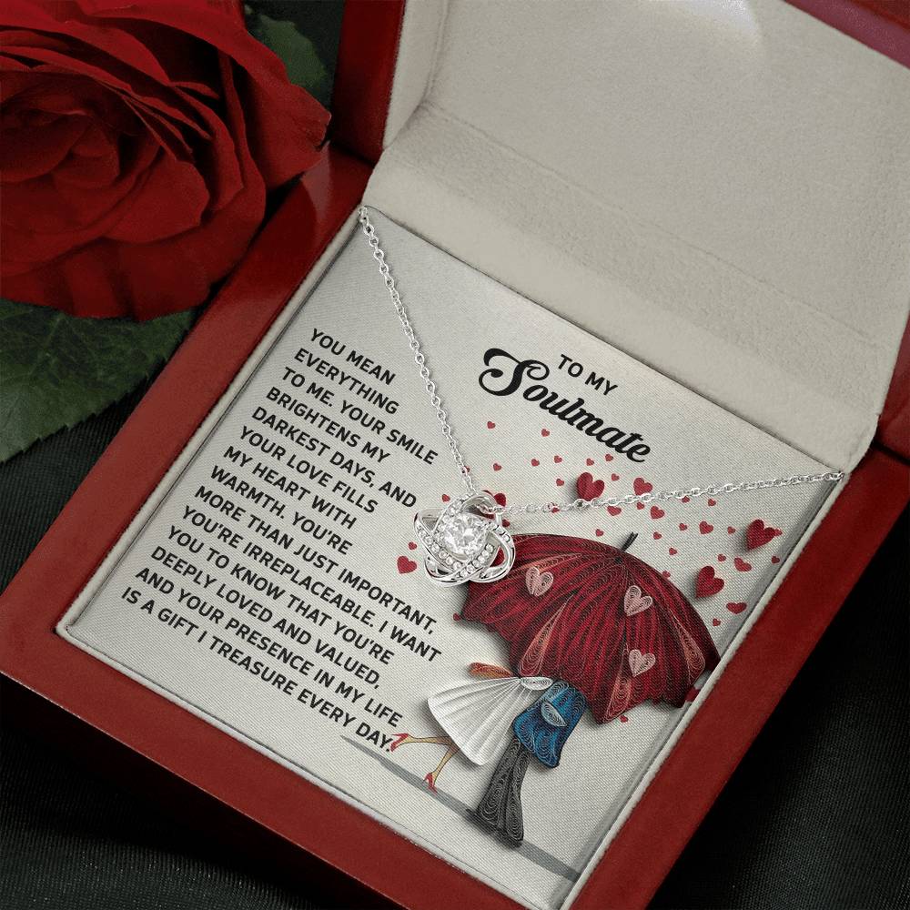 To My Soulmate, You Mean Everything To Me, Love Knot Necklace, Valentines Gift For Her