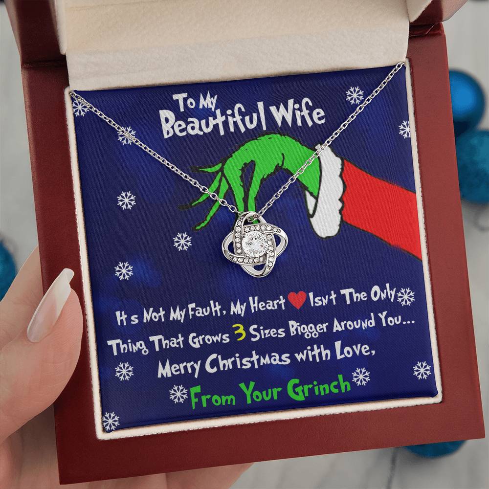Grinch Necklace For Wife, To My Beautiful Wife, I Stole Your Heart, Love Knot Necklace
