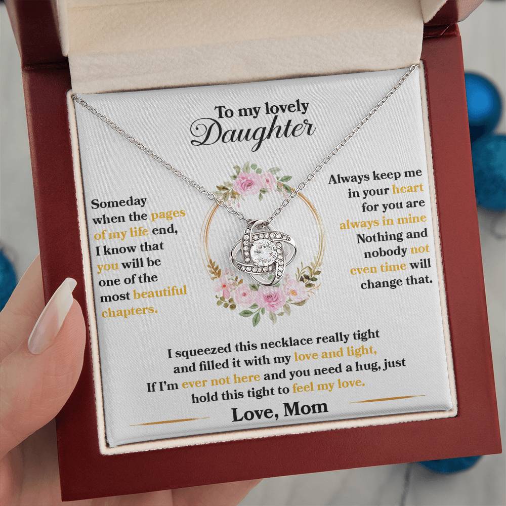 To My Daughter, Always Keep Me In Your Heart, Love Knot Necklace Message Card