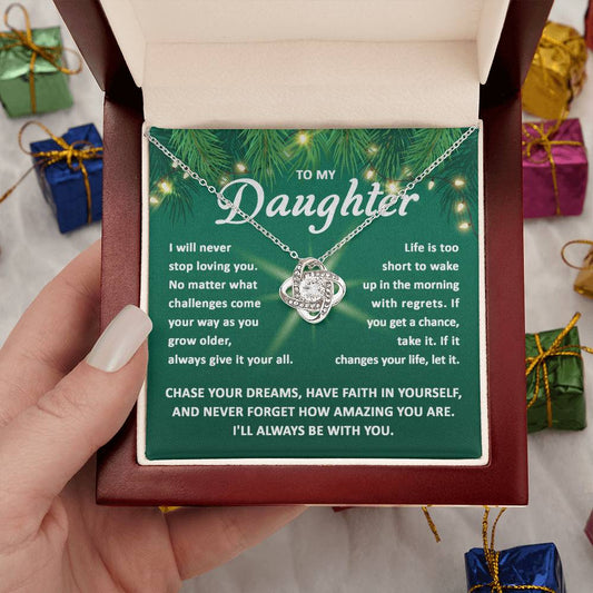 Gift For Daughter, Christmas Gift For Daughter, Chase Your Dreams, Love Knot Necklace Message Card