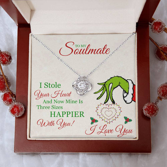 To My Soulmate, Grinch Necklace For Wife, I Stole Your Heart, Love Knot Necklace Message Card