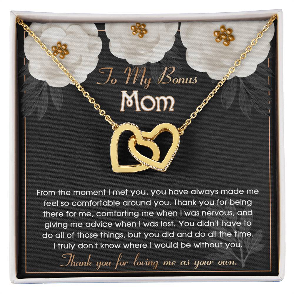 To My Bonus Mom, Thank You For Loving Me As Your Own, Interlocking Hearts Necklace