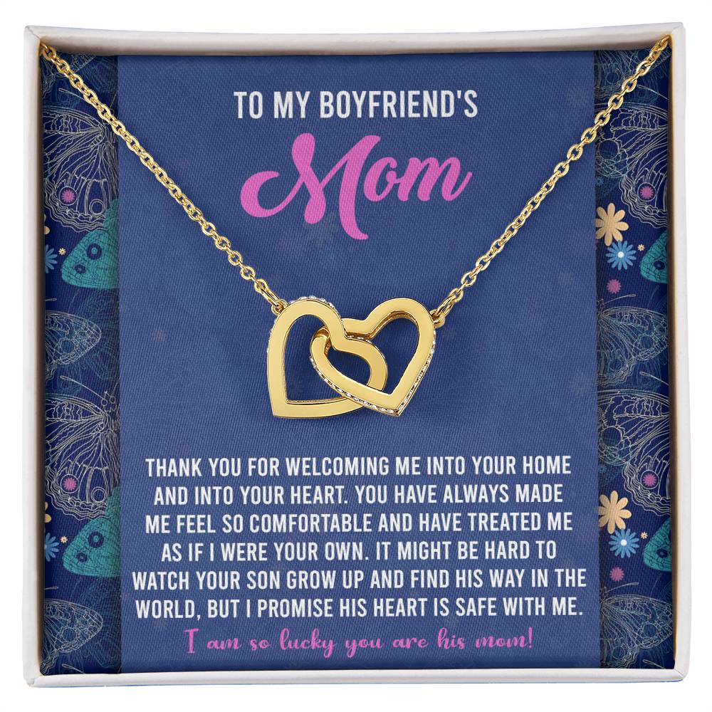 To My Boyfriend's Mom, I Am So Lucky You Are His Mom, Interlocking Hearts Necklace