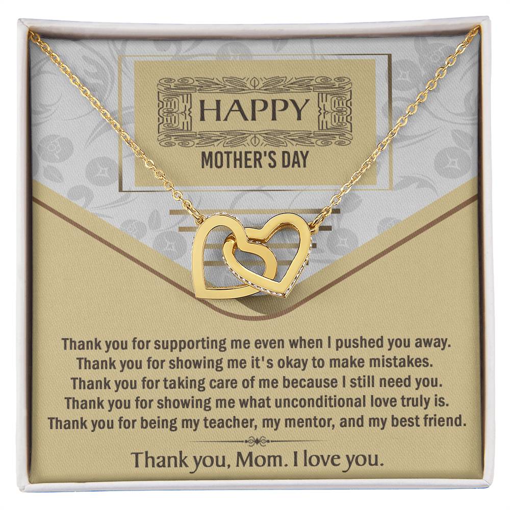 Happy Mothers Day, Thank You, Interlocking Hearts Necklace