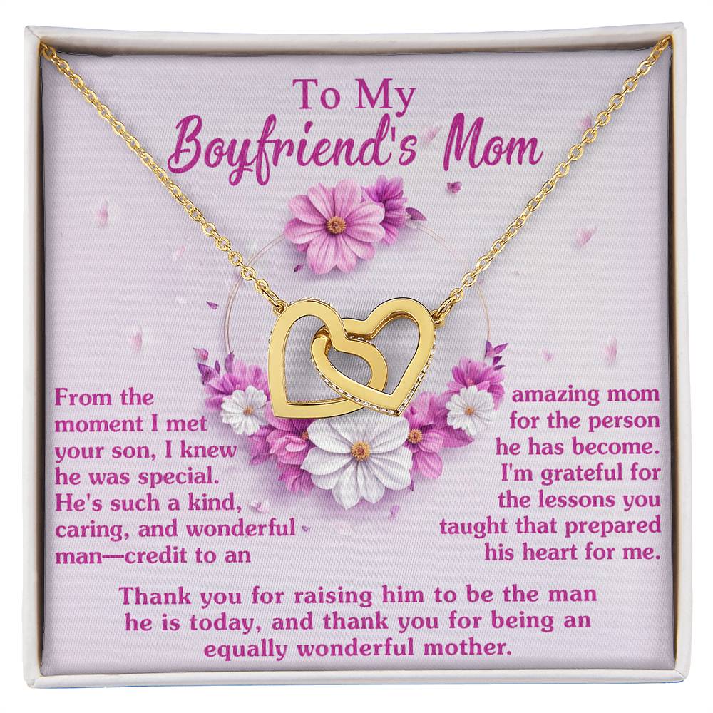 To My Boyfriends Mom, Wonderful Mother, Interlocking Hearts Necklace