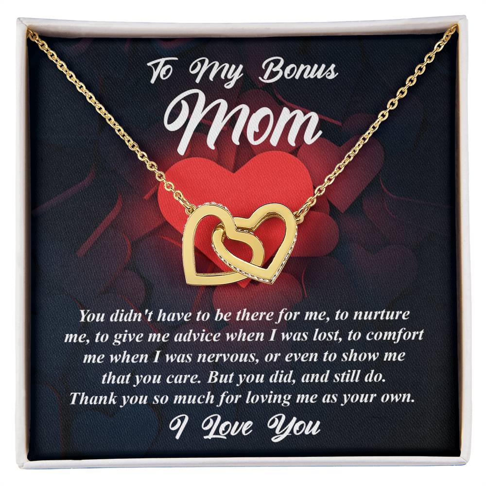 To My Bonus Mom, I Love You, Interlocking Hearts Necklace