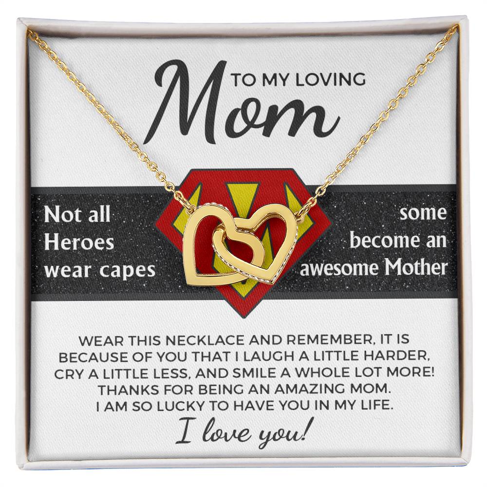 To My Loving Mom, Awesome Mother, Interlocking Hearts Necklace