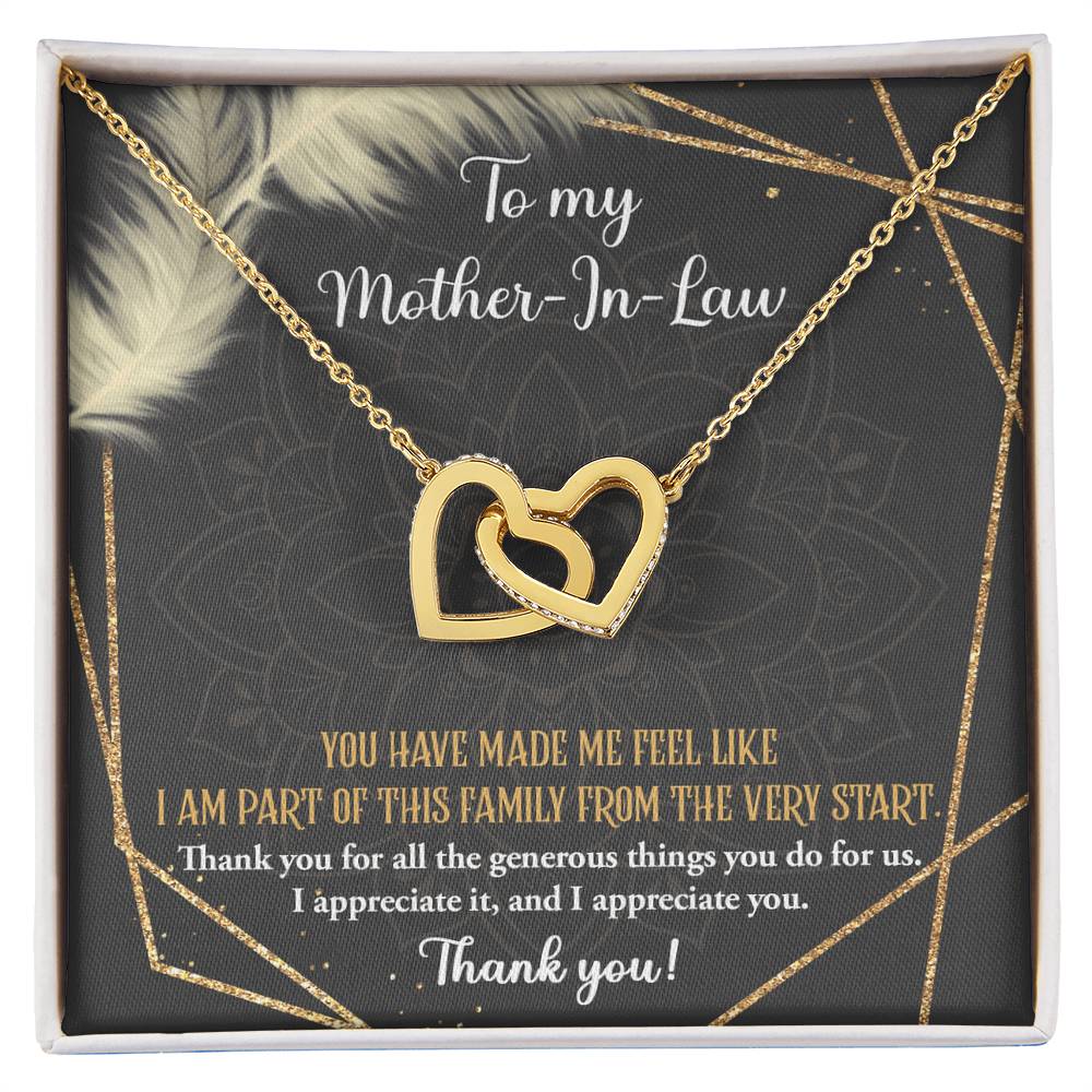 To My Mother-In-Law, You Have Made Me Feel Like A Part Of This Family, Interlocking Hearts Necklace