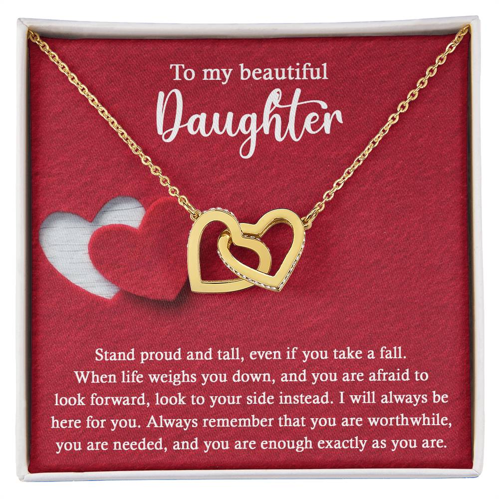 To My Daughter, I Will Always Be Here For You, Interlocking Hearts Necklace, Gift For Daughter