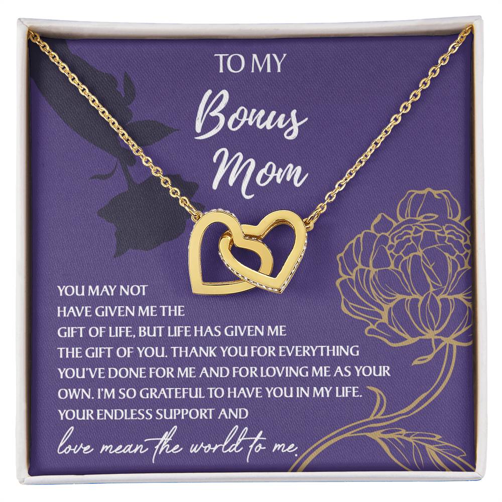 To My Bonus Mom, Thank You For Everything, Interlocking Hearts Necklace