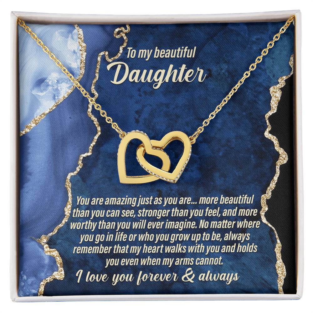 To My Daughter, You Are Amazing Just As You Are, Interlocking Hearts Necklace, Gift For Daughter