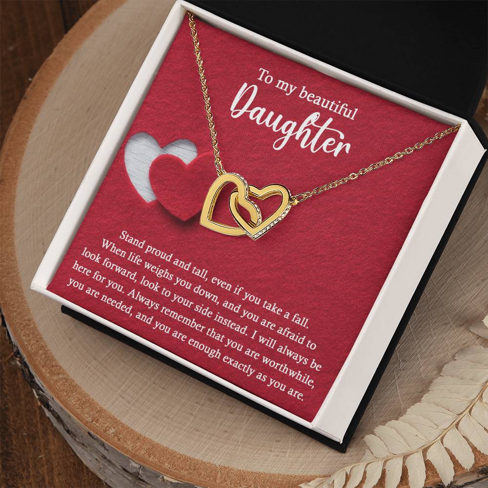 To My Daughter, I Will Always Be Here For You, Interlocking Hearts Necklace, Gift For Daughter