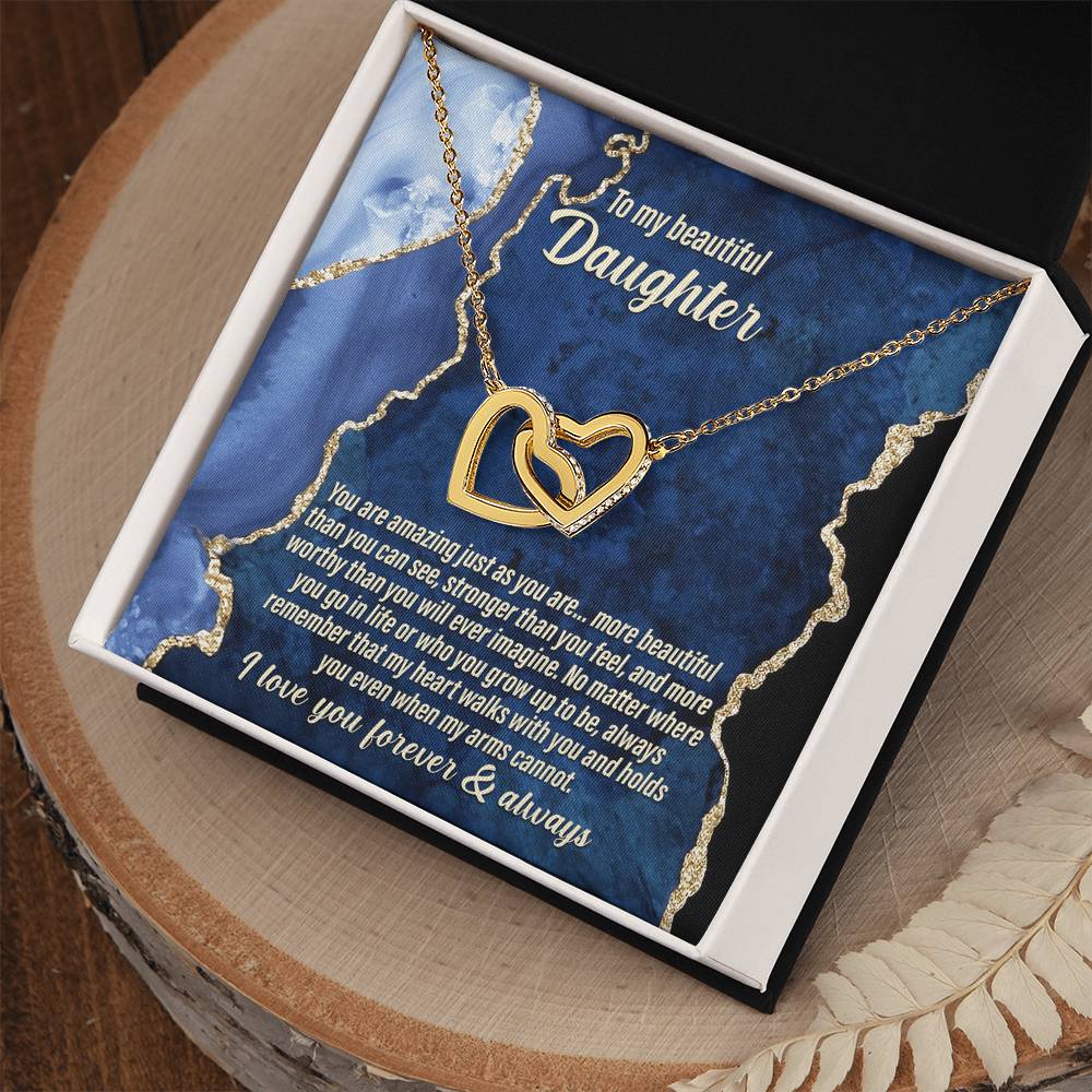 To My Daughter, You Are Amazing Just As You Are, Interlocking Hearts Necklace, Gift For Daughter