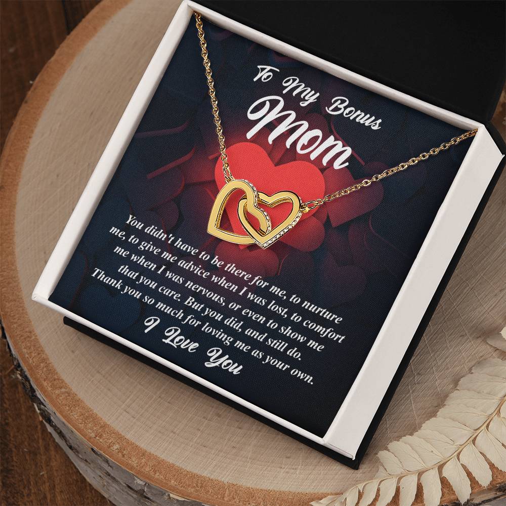 To My Bonus Mom, I Love You, Interlocking Hearts Necklace