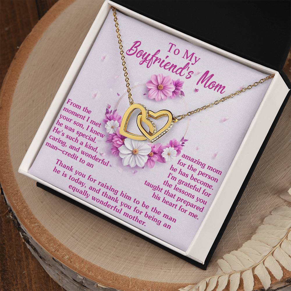 To My Boyfriends Mom, Wonderful Mother, Interlocking Hearts Necklace